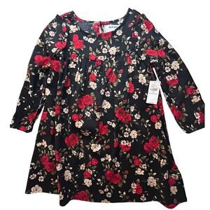 Old Navy Girls Black Floral Long Sleeve Dress‎ Size 4T Roses Flowers